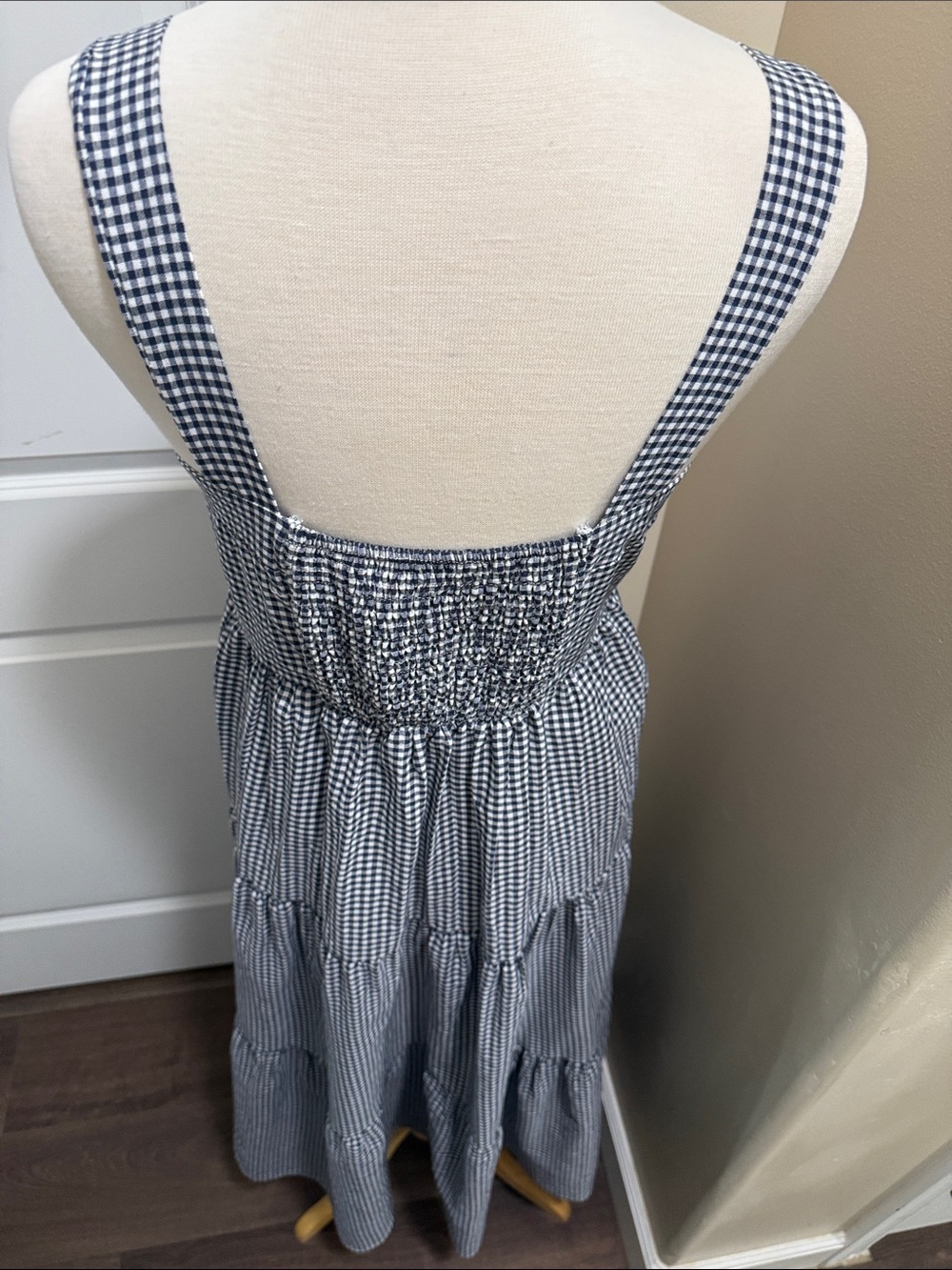 Blue and White Gingham Maxi Dress with Red Embroidery nantucket weekend dress - Picture 4 of 5